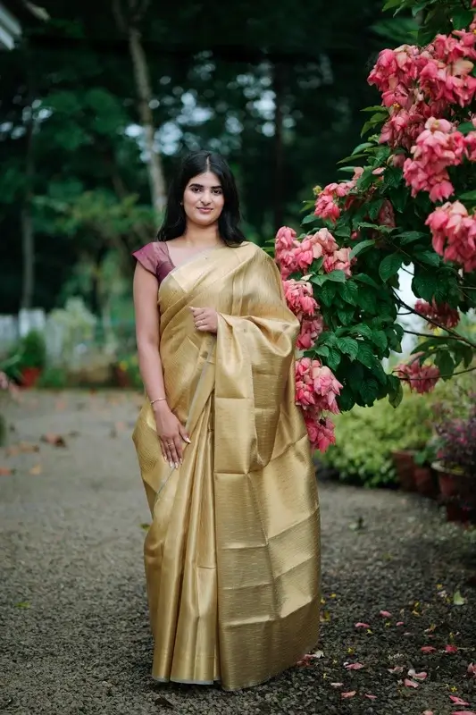 Sari in tissue dorato con camicetta pronta da indossare