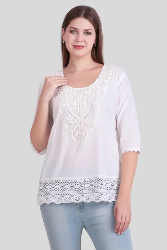 Top in Puro Cotone con Dettagli in Pizzo