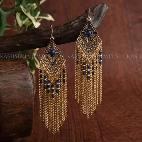 Orecchini antichi in stile Chand Bali, placcati in argento, con smalto multicolore