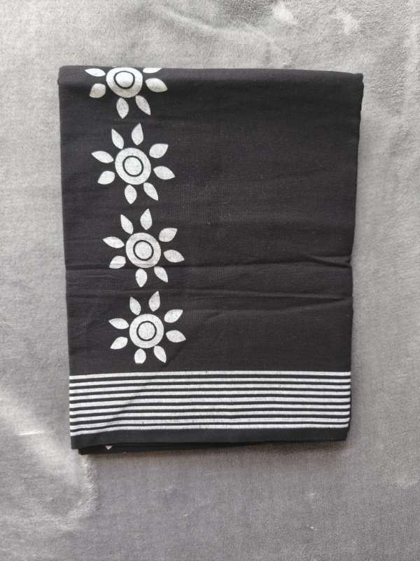 Mundu singolo / Otta Mundu / Lungi stampato nero (Kerala Dhoti dell’India meridionale)