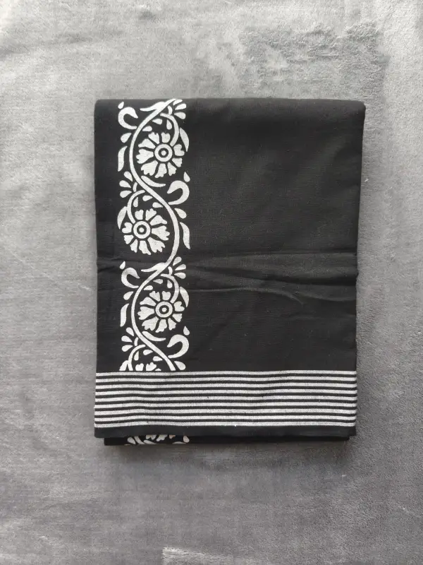 Mundu singolo / Otta Mundu / Lungi stampato nero (Kerala Dhoti dell’India meridionale)