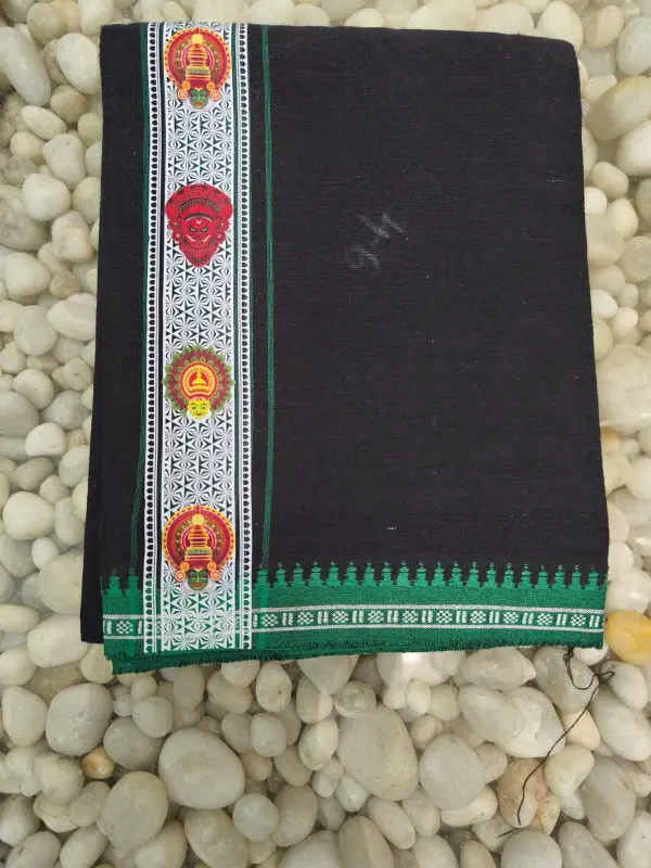 Mundu singolo / Otta Mundu / Lungi stampato nero (Kerala Dhoti dell’India meridionale)