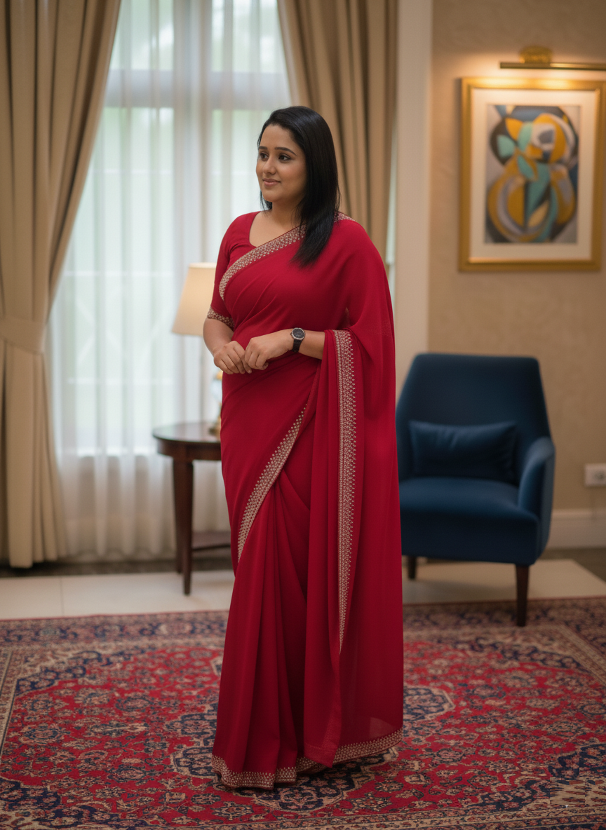 Sari da festa in semi-seta rossa