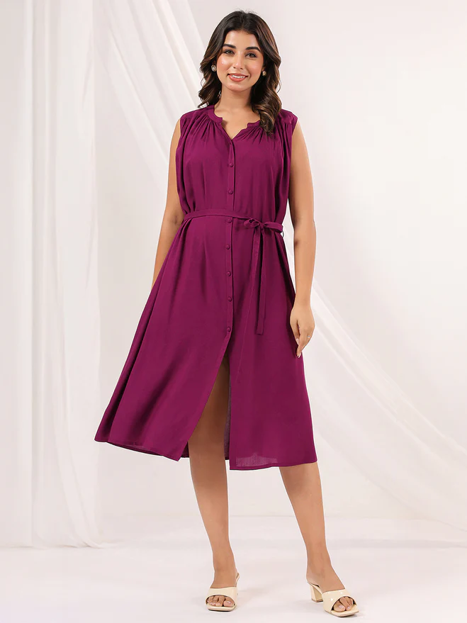 Abito a trapezio in rayon color vino