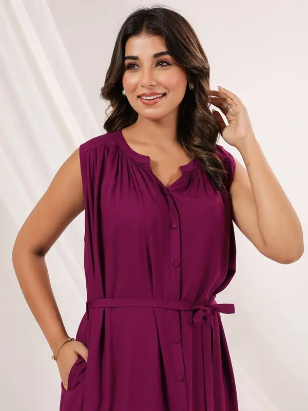 Abito a trapezio in rayon color vino