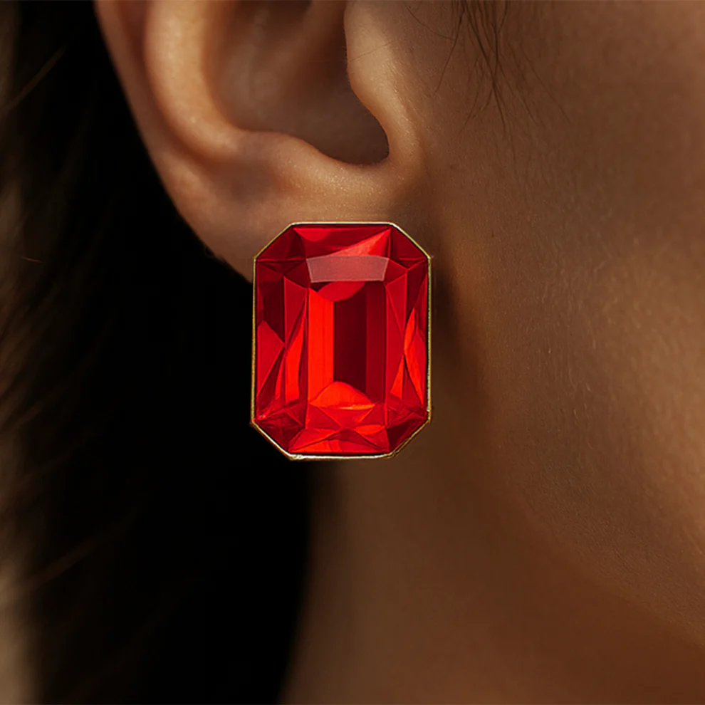 Orecchini rettangolari anti-ossidazione con cristalli rossi siamesi