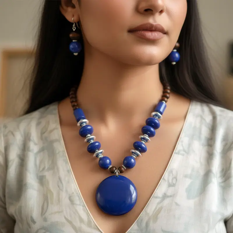 Set di collana con perline e resina e orecchini