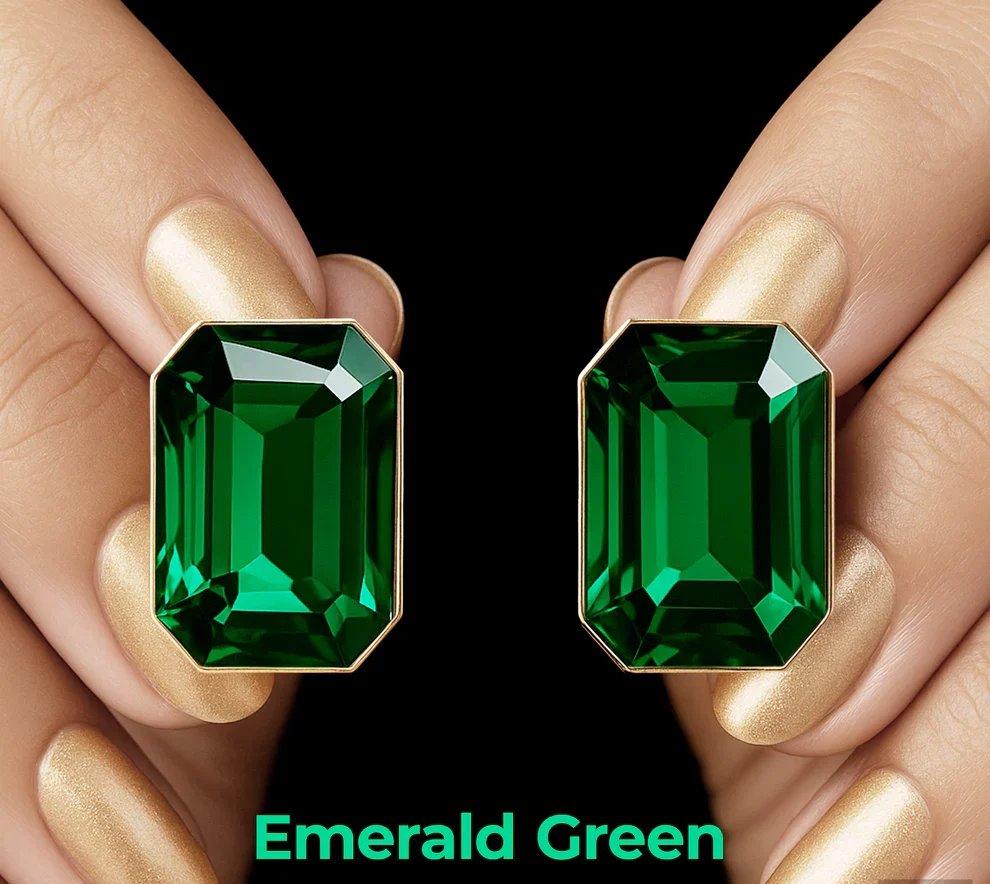 Orecchini rettangolari anti-ossidazione con cristalli verde smeraldo