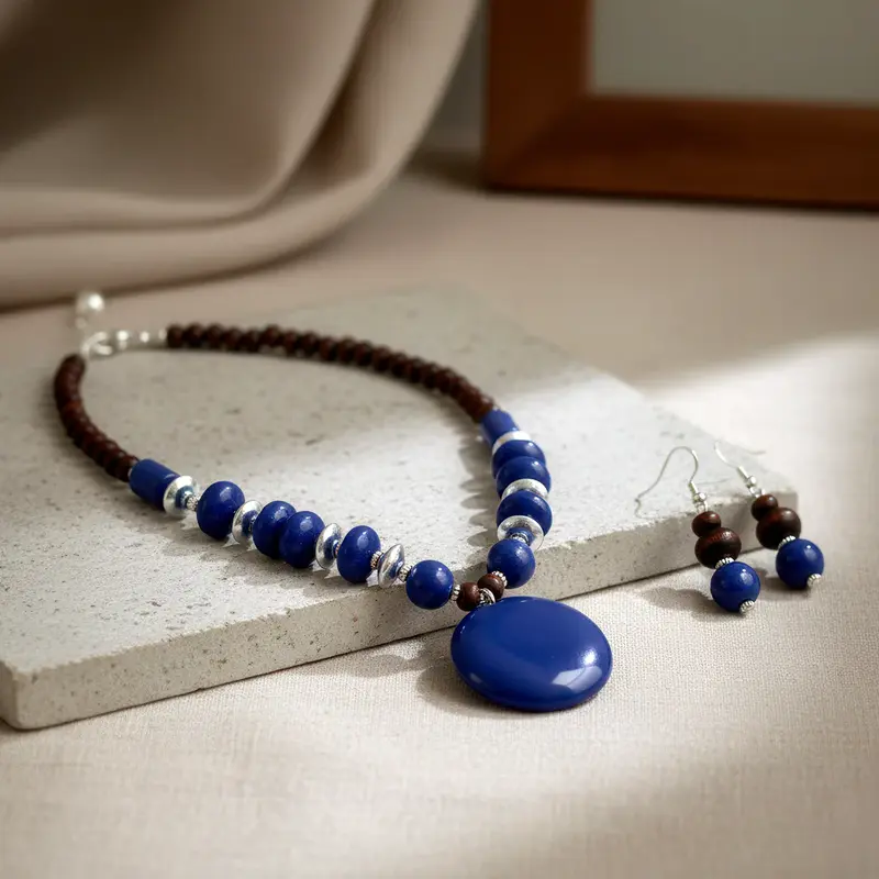 Set di collana con perline e resina e orecchini