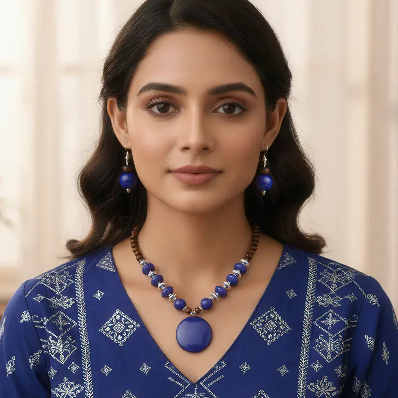 Set di collana con perline e resina e orecchini