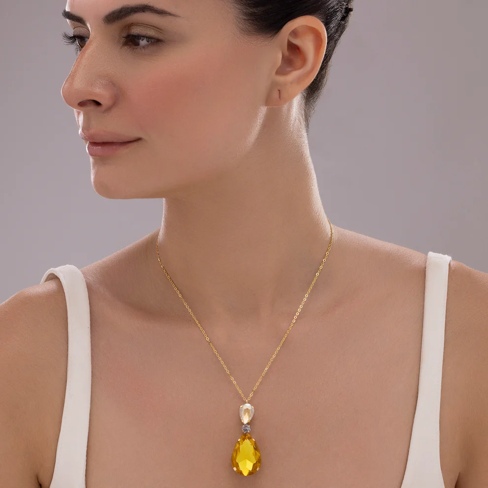 Collana con pendente a goccia in cristallo di topazio chiaro anti-ossidazione - immagine 2