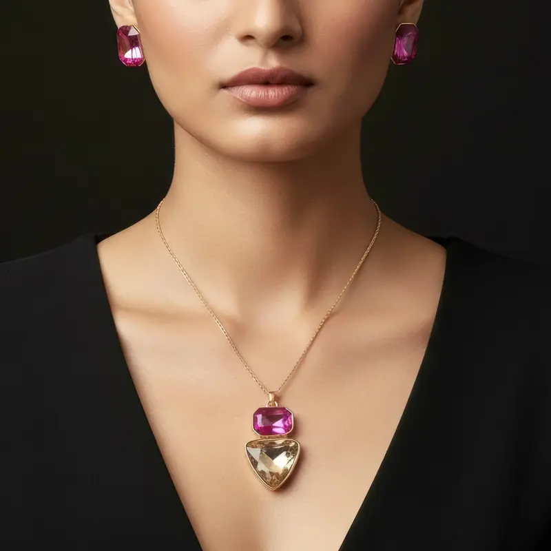 Set Collana con ciondolo rettangolare e triangolare anti-ossidazione e orecchini