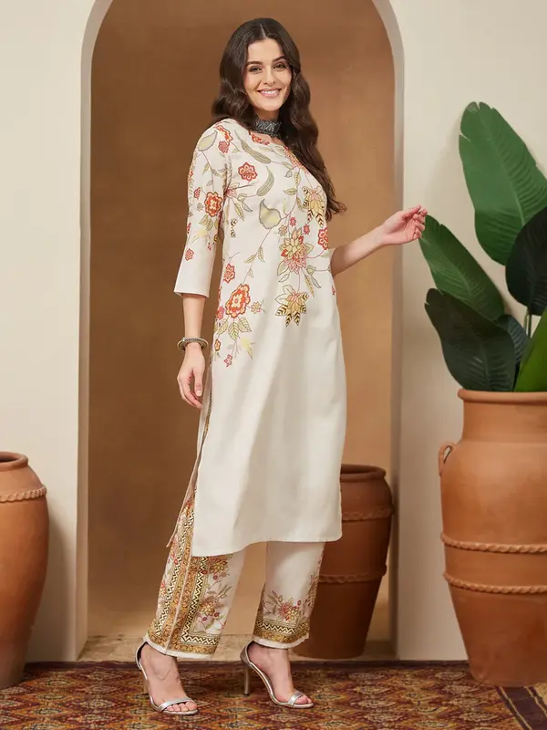 Abito Indiano INDACORIFY – Kurti In Cotone Floreale Con Pantaloni E Dupatta In Mulmul, Taglie S-44