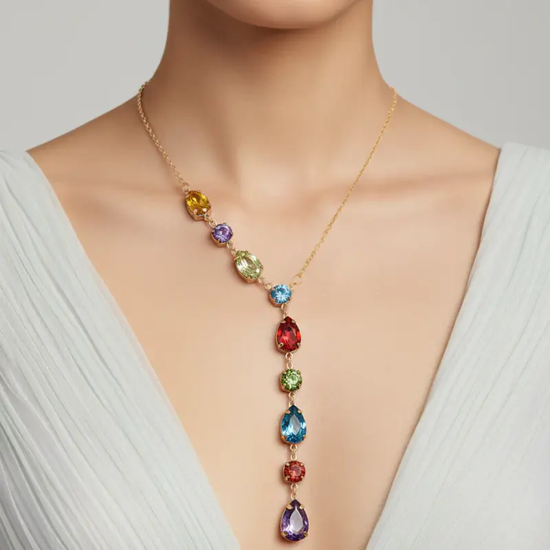 Collana con cristalli multicolori anti-ossidazione e orecchini