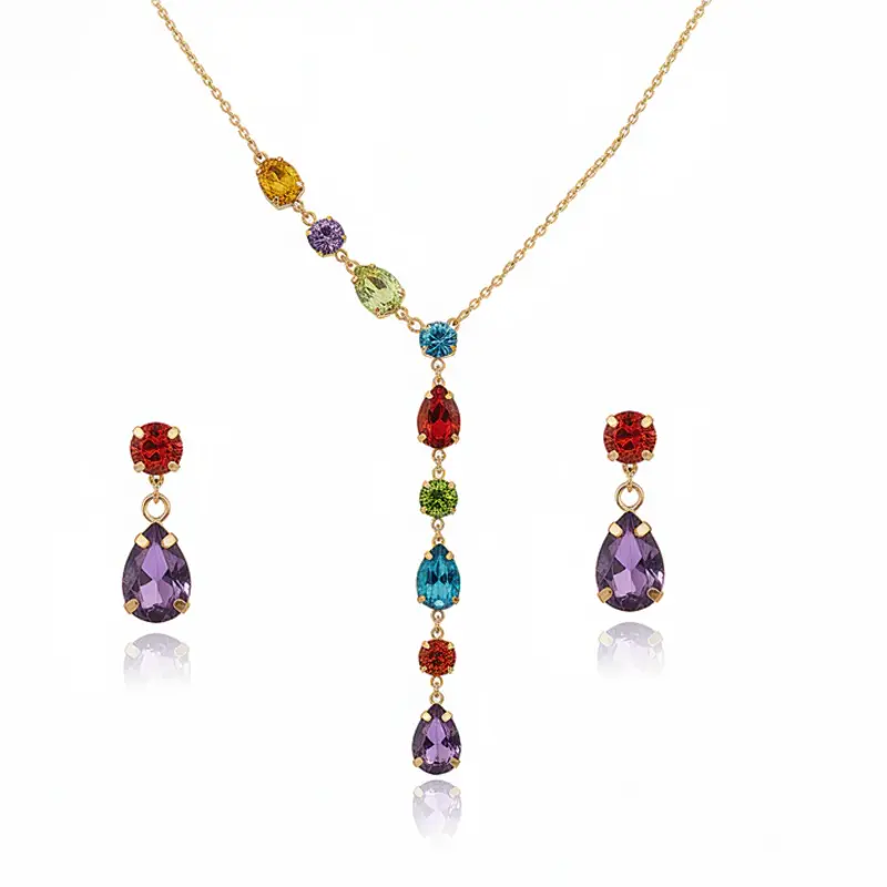 Collana con cristalli multicolori anti-ossidazione e orecchini