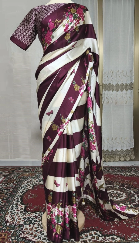 Sari in seta modal con stampa floreale, Camicetta Pronta