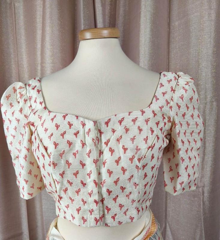 Sari ricamato in organza morbida, camicetta cucita