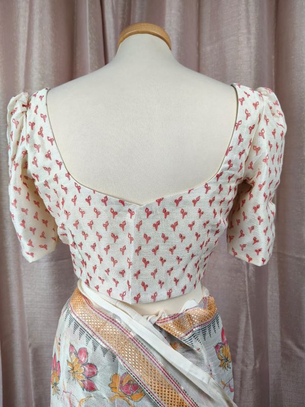 Sari ricamato in organza morbida, camicetta cucita