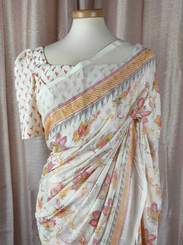 Sari bianco floreale in Brosso Fancy, Camicetta Pronta