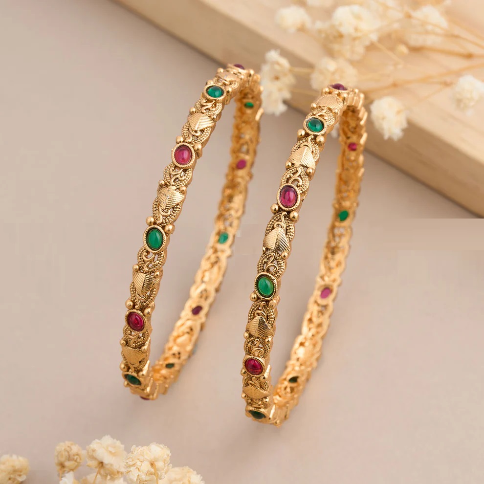 Bracciali rigidi con motivi a foglia color oro (Set di 2)