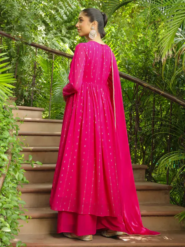 Set Kurta Anarkali in Georgette Rosa con Stampa a Foil