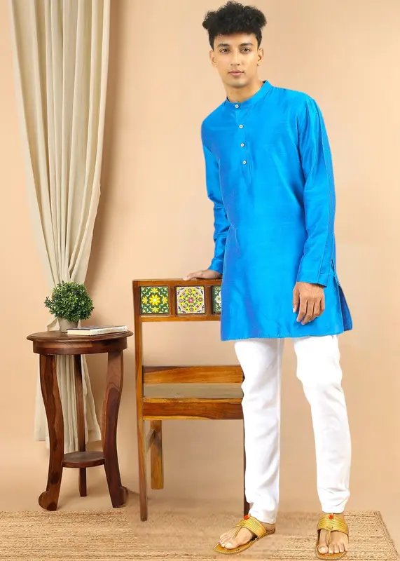 Kurta Uomo in Cotone Blend Tinta Unita