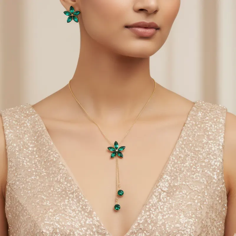 Set Collana con Cristalli + Orecchini Abbinati