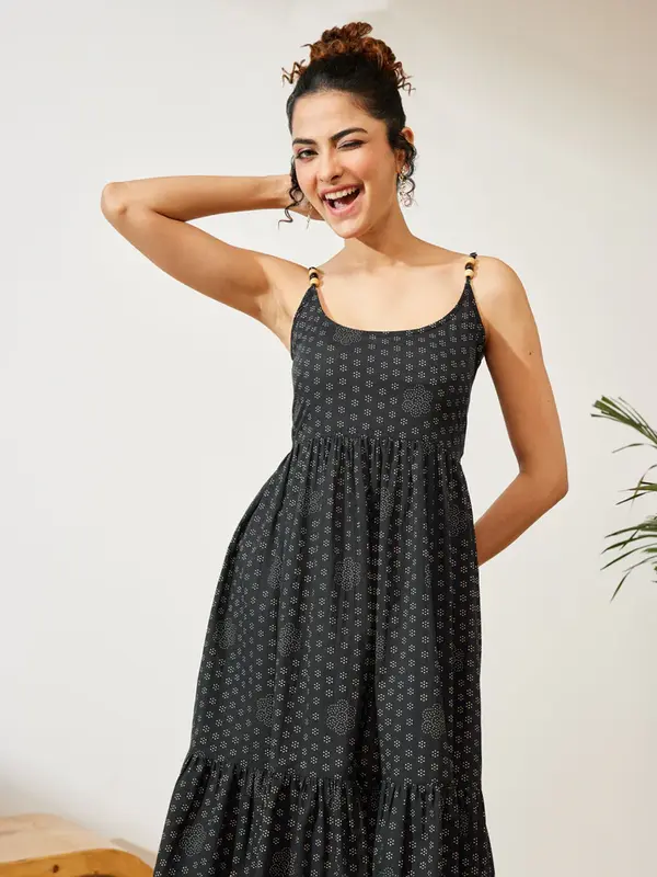 Abito svasato blu in puro cotone con stampa floreale