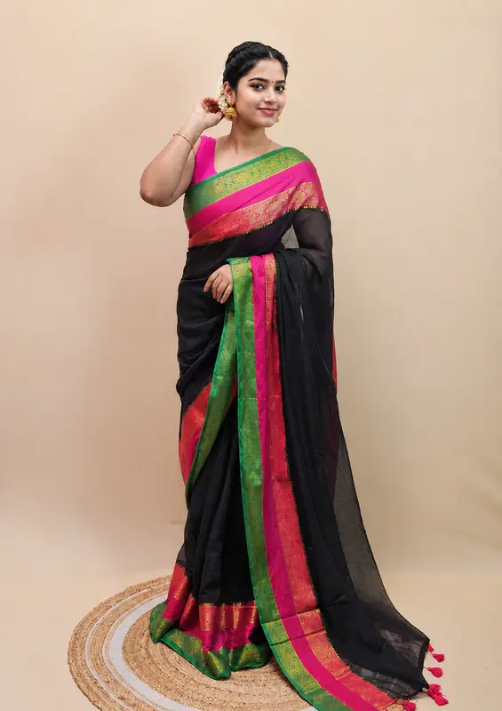 Saree in Puro Cotone Mulcotton 120 Count – Collezione Onam 2026