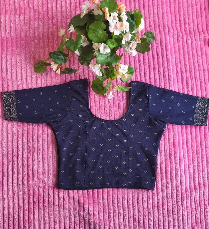 Top Blusa Saree Elasticizzata con Glitter – Blu Navy