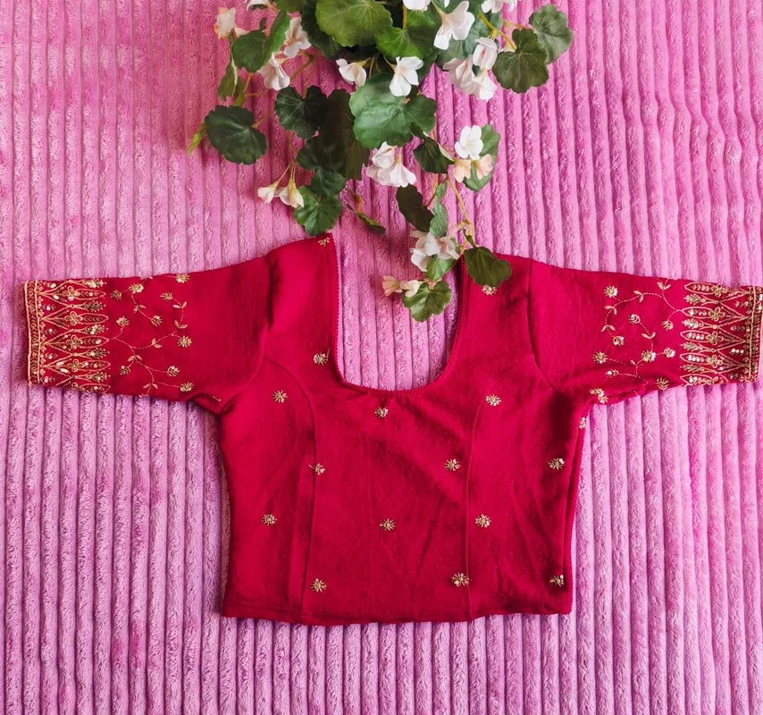 Top Blusa Saree Elasticizzata con Glitter – Rosso