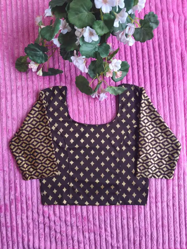 Blusa Sari Readymade Stretch in Cotone Lycra Ricamato ā Marrone
