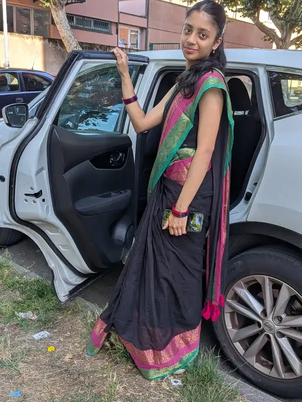 Saree in Puro Cotone Mulcotton – Nero | Onam Collection 2026