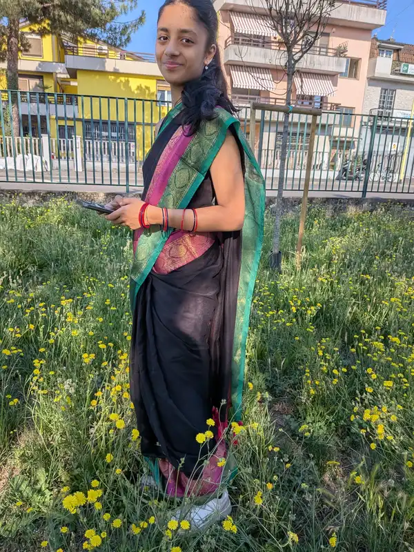 Saree in Puro Cotone Mulcotton – Nero | Onam Collection 2026