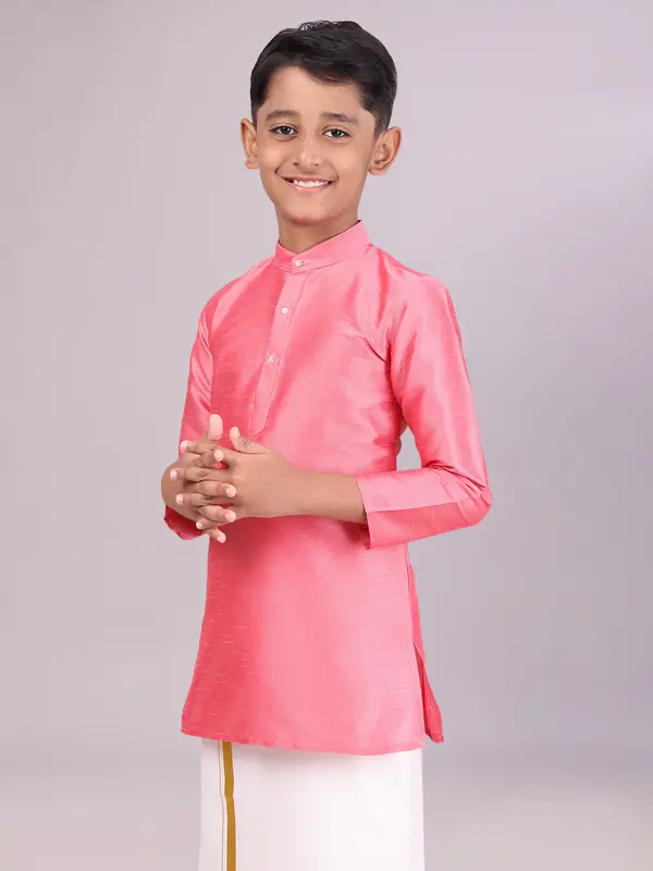 Kurta Bambino Rosa in Dupion Satin – Manica Lunga