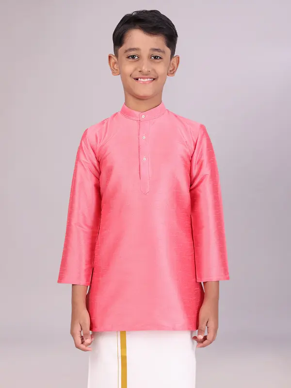 Kurta Bambino Rosa in Dupion Satin – Manica Lunga