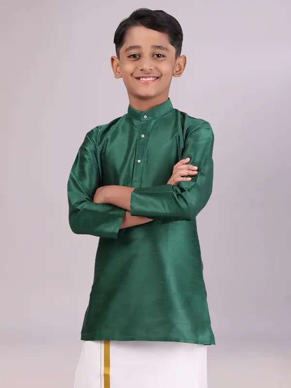 Kurta Bambino Blu in Dupion Satin – Manica Lunga