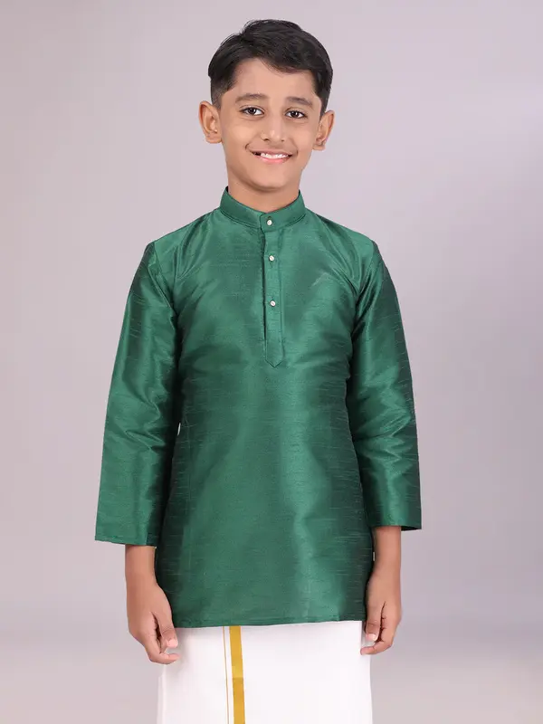 Kurta Bambino Verde in Dupion Satin – Manica Lunga