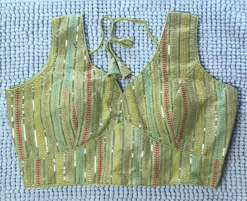 Camicetta Choli in Seta Phantom Verde Pista – Blusa Saree Pronta da Indossare