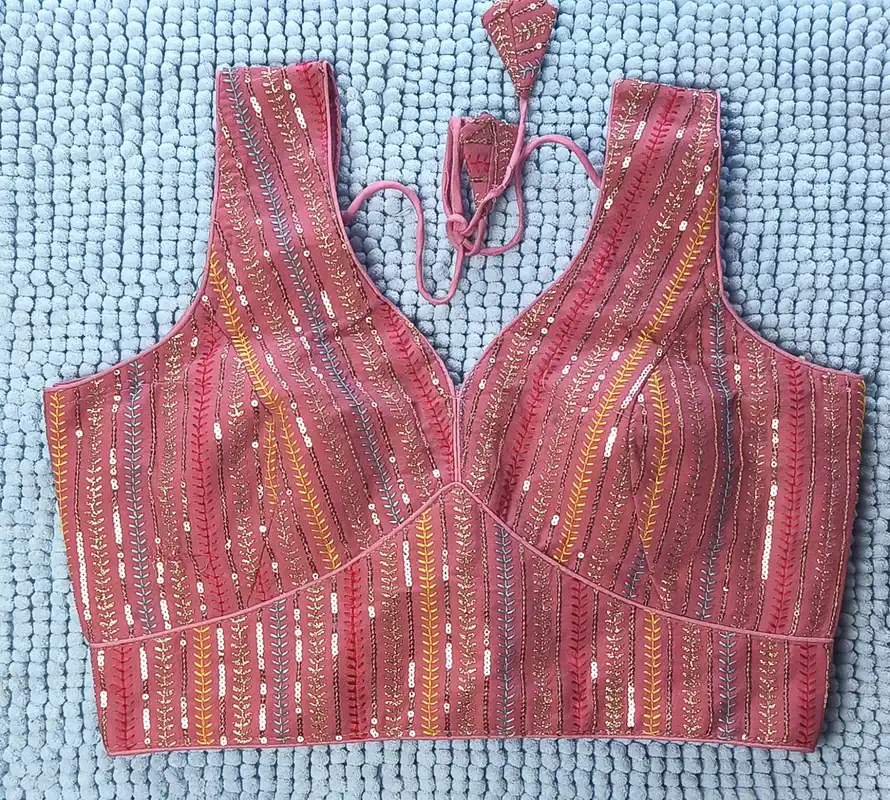 Camicetta Choli in Seta Phantom Rosa – Blusa Saree Pronta da Indossare