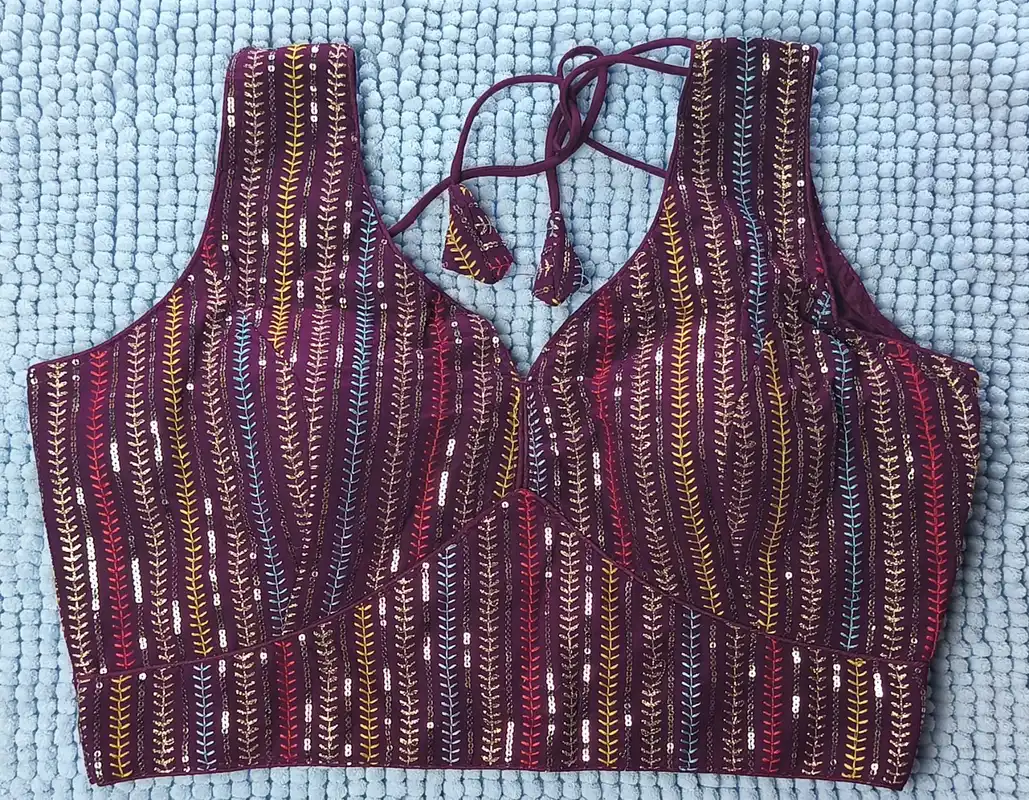 Camicetta Choli in Seta Phantom Vino – Blusa Saree Pronta da Indossare