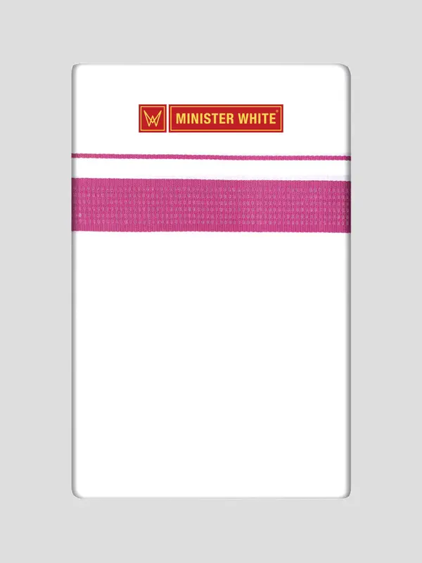 Dhoti Uomo Bianco in Puro Cotone Monostrato con Bordo Fancy Rosa