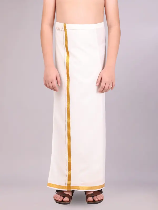 Dhoti Regolabile Bambino in Cotone Crema con Bordo Dorato Jari